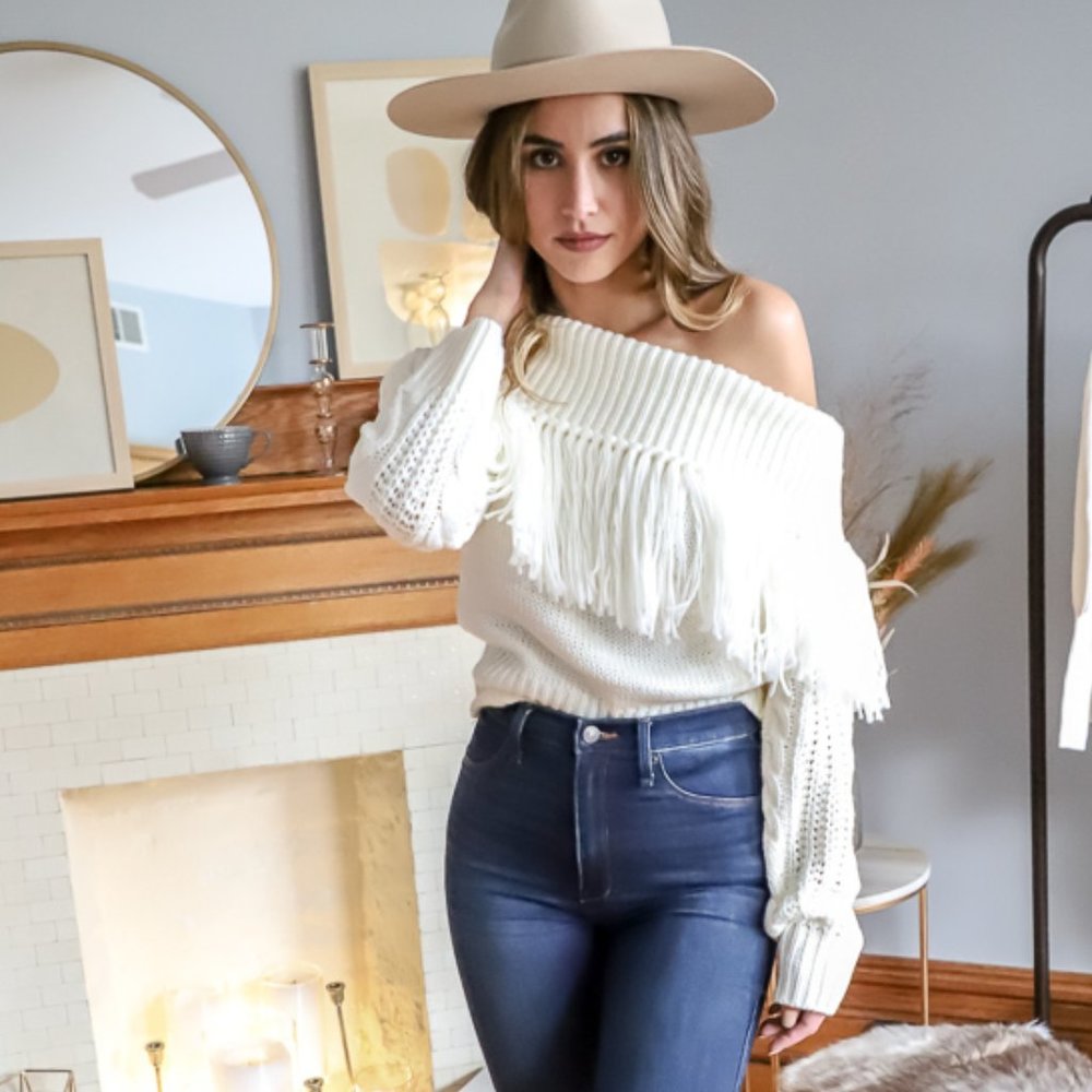 NWT Off-The-Shoulder Fringe Sweater - Picture 8 of 10